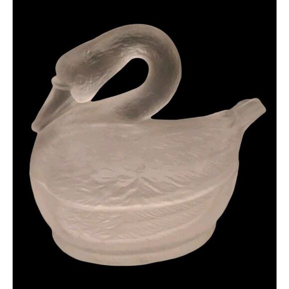 French Portieux Vallerysthal Frosted Glass Swan Trinket/Candy Dish 4¾"x 6" x 4" - Picture 2 of 16